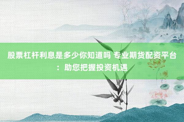 股票杠杆利息是多少你知道吗 专业期货配资平台：助您把握投资机遇